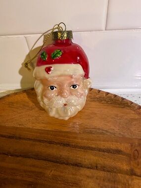 Vintage Santa Face Blown Glass Ornament - Red and White Holiday Decoration